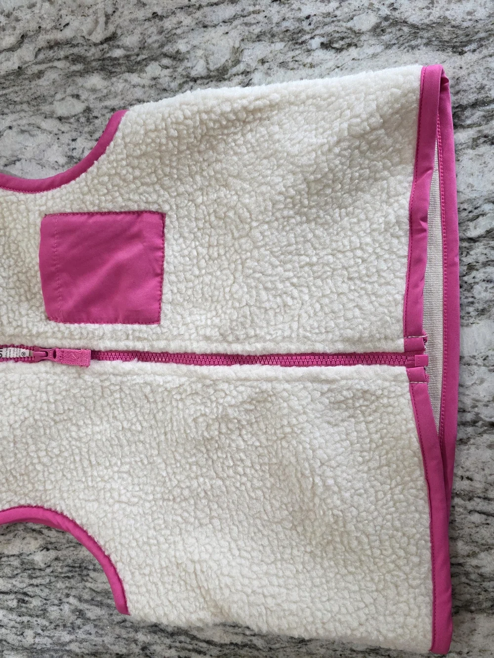 Carter's Cream Sherpa Vest with Pink Trim and Pocket 18 Monfhs - Picture 3 of 5
